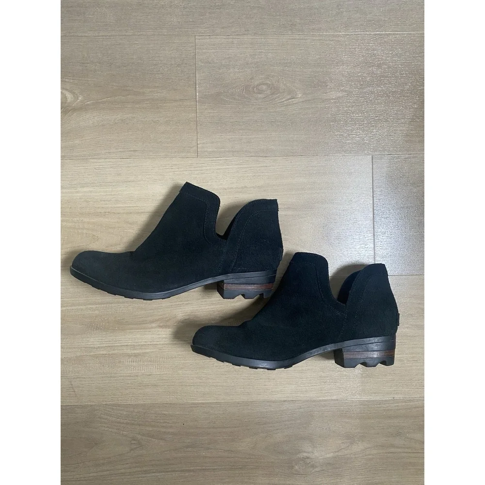 Sorel Lolla‎ Cut Out Ankle Boots Black Suede NL3379-010 Women's 10